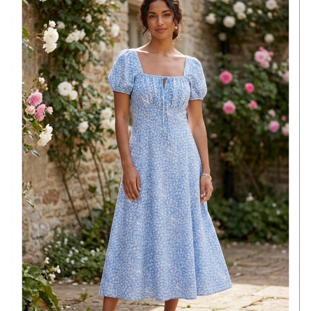 SHEIN Light Blue Floral Midi Dress